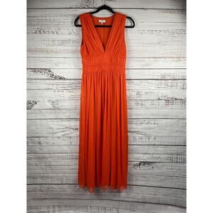 Gianni Bini Dress Women's 4 Orange Pleated Maxi Sleeveless V Neck Formal Gown